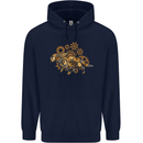 Steampunk Fox Mens 80% Cotton Hoodie Navy Blue