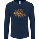 Steampunk Fox Mens Long Sleeve T-Shirt Navy Blue