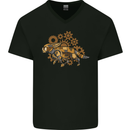 Steampunk Fox Mens V-Neck Cotton T-Shirt Black