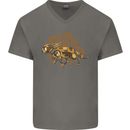 Steampunk Fox Mens V-Neck Cotton T-Shirt Charcoal