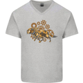 Steampunk Fox Mens V-Neck Cotton T-Shirt Sports Grey