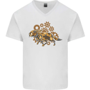 Steampunk Fox Mens V-Neck Cotton T-Shirt White