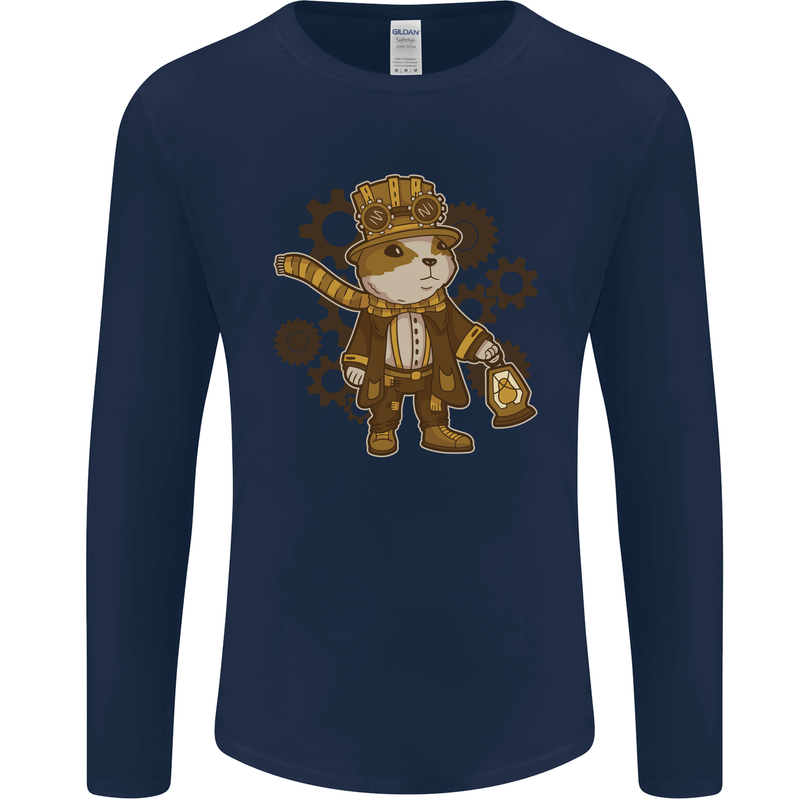 Steampunk Hamster Mens Long Sleeve T-Shirt Navy Blue