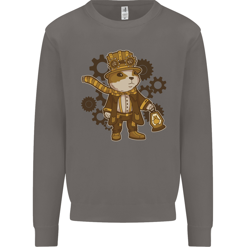 Steampunk Hamster Mens Sweatshirt Jumper Charcoal