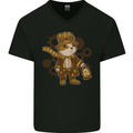 Steampunk Hamster Mens V-Neck Cotton T-Shirt Black