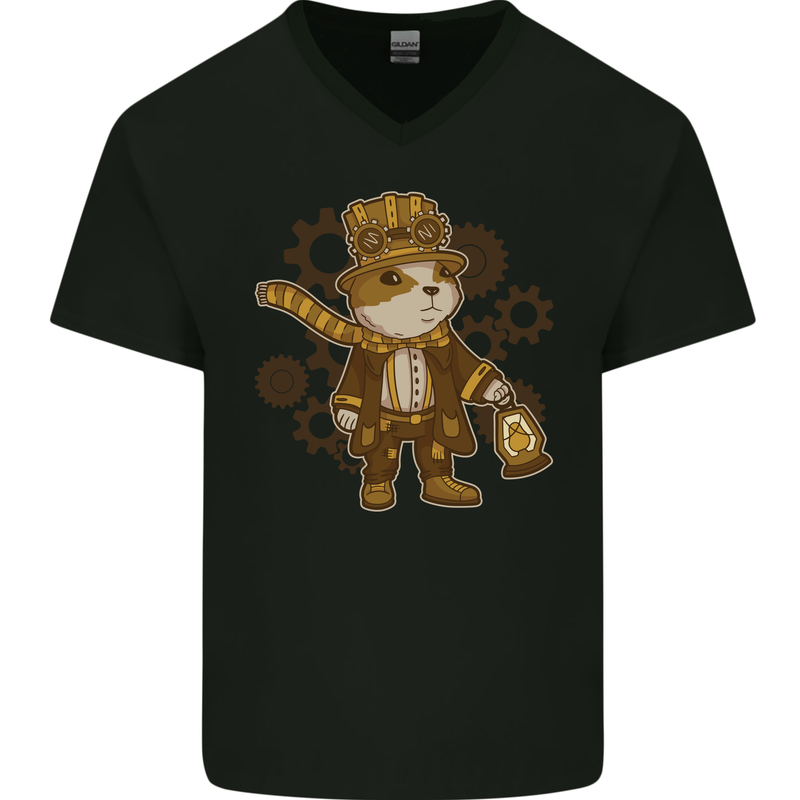 Steampunk Hamster Mens V-Neck Cotton T-Shirt Black