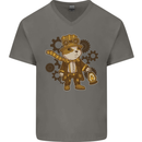 Steampunk Hamster Mens V-Neck Cotton T-Shirt Charcoal