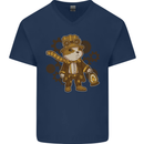 Steampunk Hamster Mens V-Neck Cotton T-Shirt Navy Blue