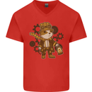 Steampunk Hamster Mens V-Neck Cotton T-Shirt Red