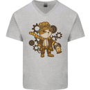 Steampunk Hamster Mens V-Neck Cotton T-Shirt Sports Grey