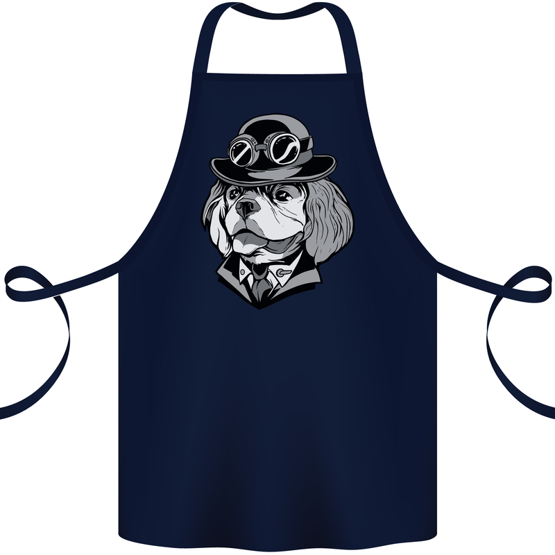 Steampunk King Charles Spaniel Cavelier Cotton Apron 100% Organic Navy Blue