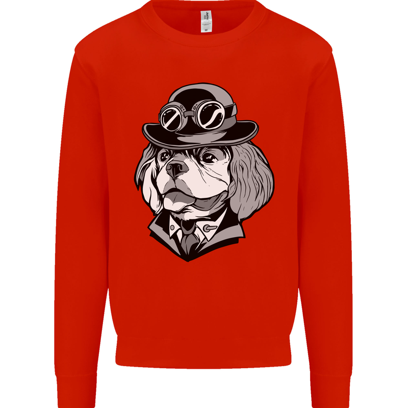Steampunk King Charles Spaniel Cavelier Kids Sweatshirt Jumper Bright Red