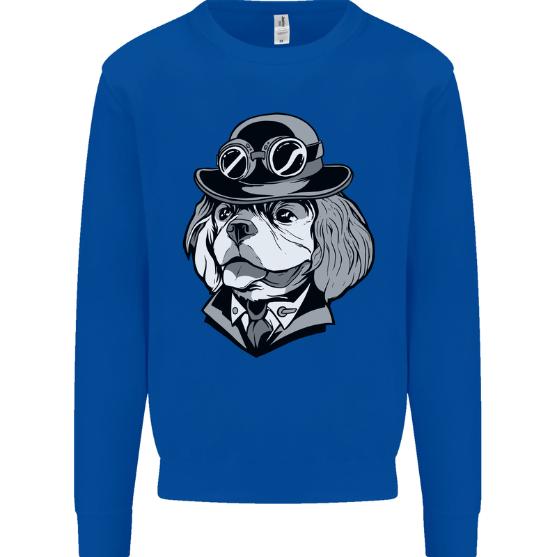 Steampunk King Charles Spaniel Cavelier Kids Sweatshirt Jumper Royal Blue