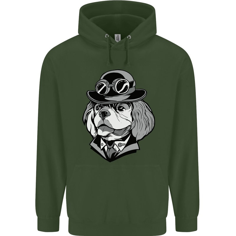 Steampunk King Charles Spaniel Cavelier Mens 80% Cotton Hoodie Forest Green
