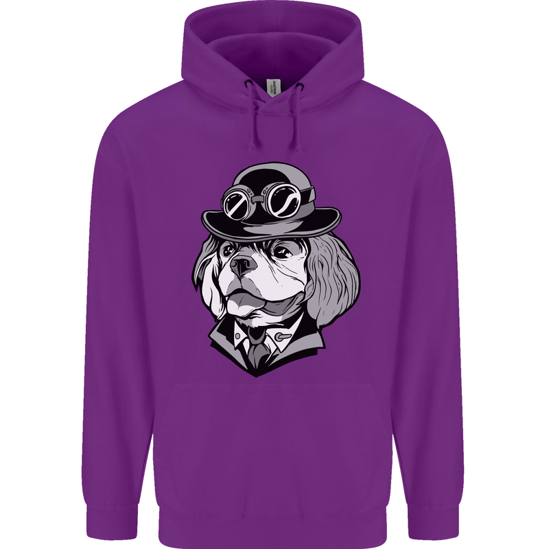 Steampunk King Charles Spaniel Cavelier Mens 80% Cotton Hoodie Purple