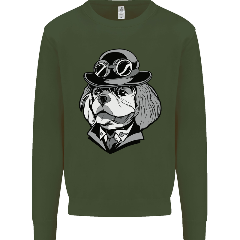 Steampunk King Charles Spaniel Cavelier Mens Sweatshirt Jumper Forest Green