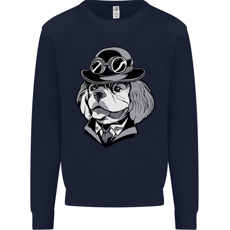 Steampunk King Charles Spaniel Cavelier Mens Sweatshirt Jumper Navy Blue