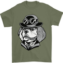 Steampunk King Charles Spaniel Cavelier Mens T-Shirt Cotton Gildan Military Green