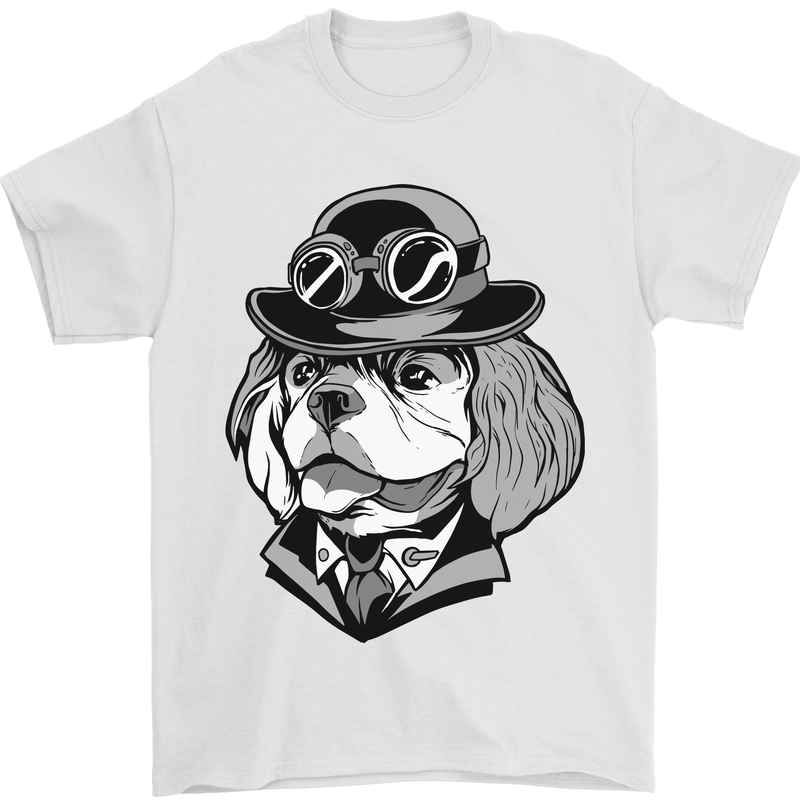 Steampunk King Charles Spaniel Cavelier Mens T-Shirt Cotton Gildan White