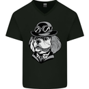Steampunk King Charles Spaniel Cavelier Mens V-Neck Cotton T-Shirt Black