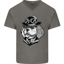 Steampunk King Charles Spaniel Cavelier Mens V-Neck Cotton T-Shirt Charcoal