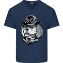 Steampunk King Charles Spaniel Cavelier Mens V-Neck Cotton T-Shirt Navy Blue