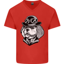 Steampunk King Charles Spaniel Cavelier Mens V-Neck Cotton T-Shirt Red