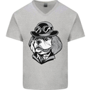 Steampunk King Charles Spaniel Cavelier Mens V-Neck Cotton T-Shirt Sports Grey