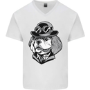 Steampunk King Charles Spaniel Cavelier Mens V-Neck Cotton T-Shirt White