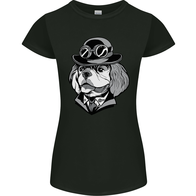 Steampunk King Charles Spaniel Cavelier Womens Petite Cut T-Shirt Black