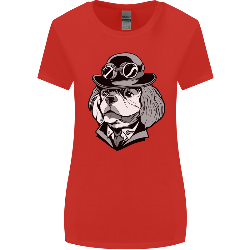 Steampunk King Charles Spaniel Cavelier Womens Wider Cut T-Shirt Red