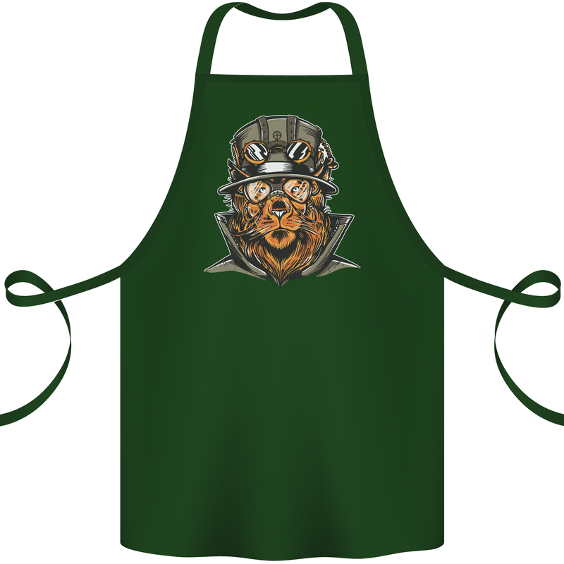 Steampunk Lion Cotton Apron 100% Organic Forest Green