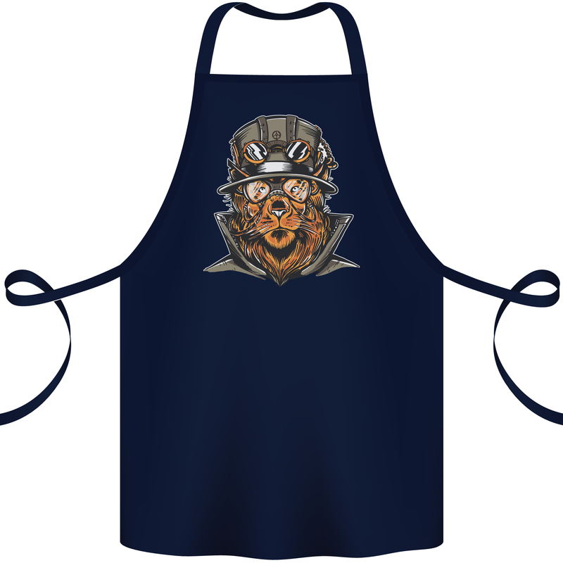 Steampunk Lion Cotton Apron 100% Organic Navy Blue