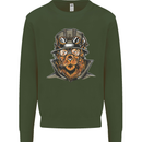 Steampunk Lion Kids Sweatshirt Jumper Forest Green