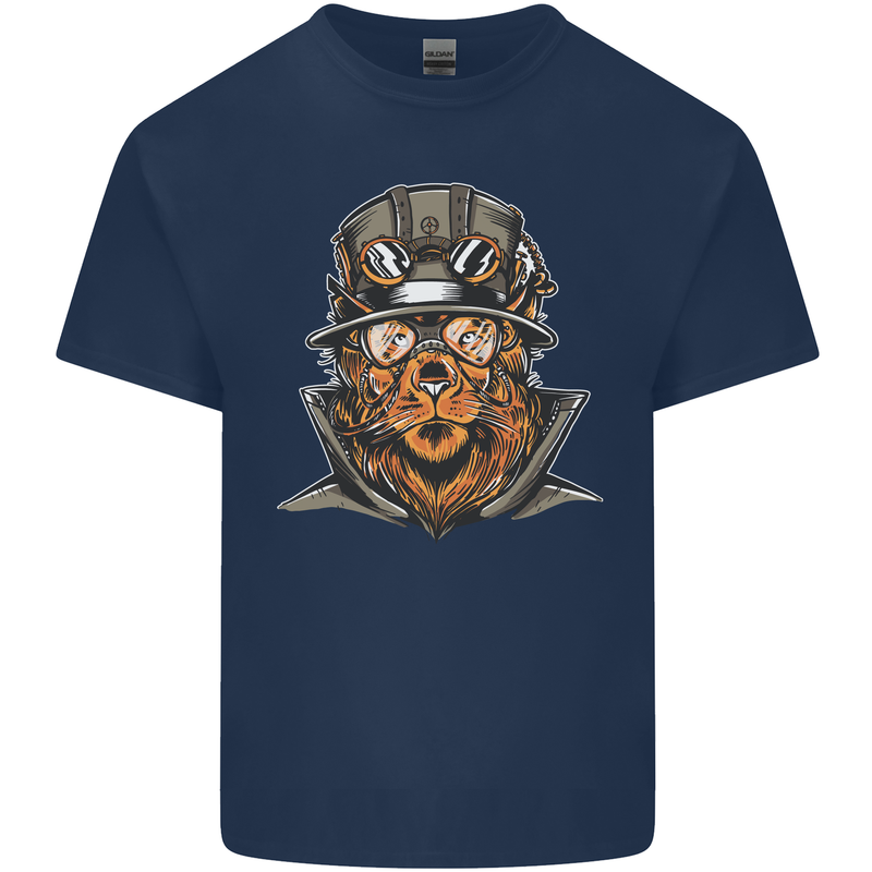 Steampunk Lion Kids T-Shirt Childrens Navy Blue