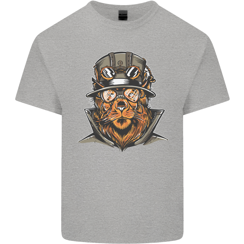 Steampunk Lion Kids T-Shirt Childrens Sports Grey