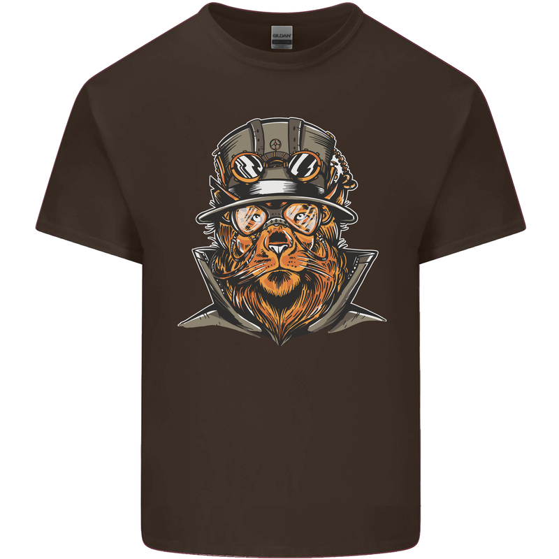 Steampunk Lion Mens Cotton T-Shirt Tee Top Dark Chocolate