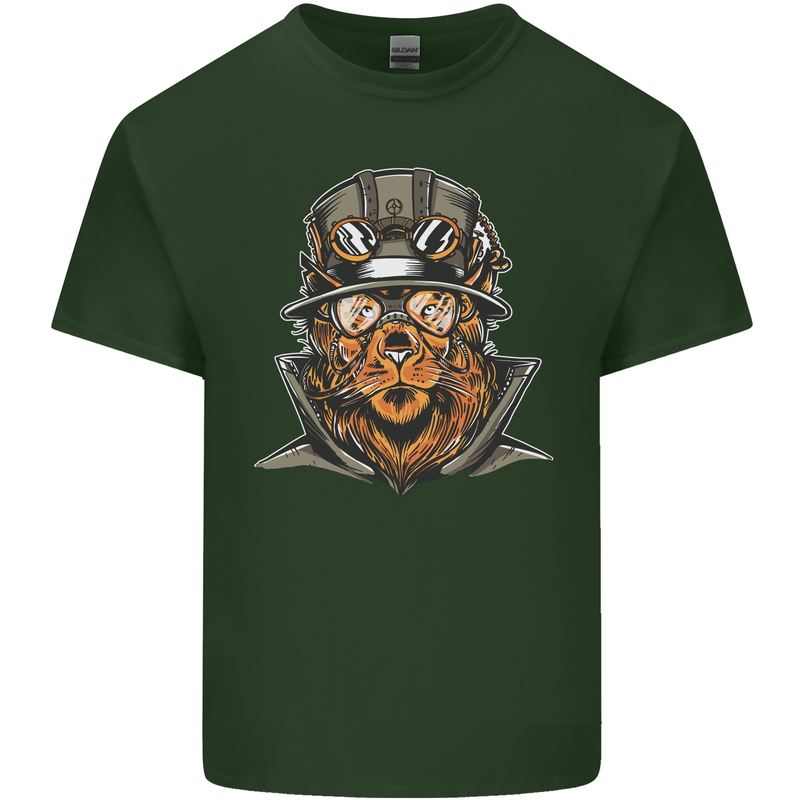Steampunk Lion Mens Cotton T-Shirt Tee Top Forest Green