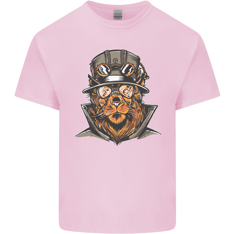 Steampunk Lion Mens Cotton T-Shirt Tee Top Light Pink