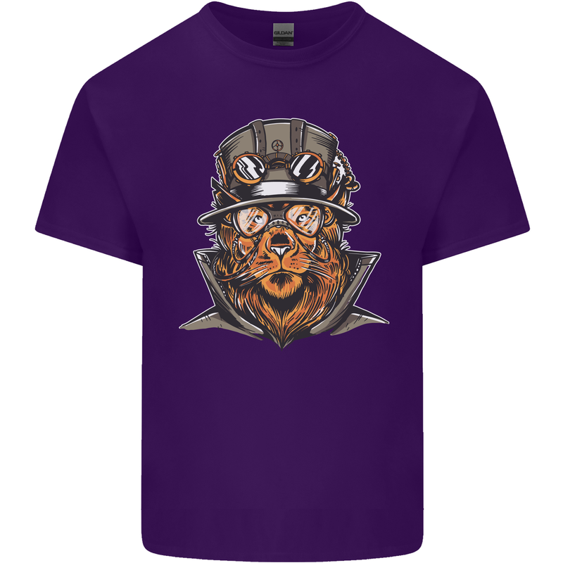 Steampunk Lion Mens Cotton T-Shirt Tee Top Purple
