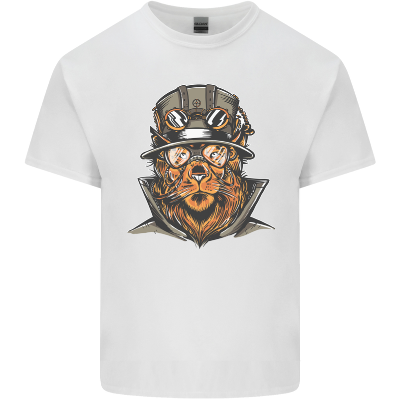 Steampunk Lion Mens Cotton T-Shirt Tee Top White
