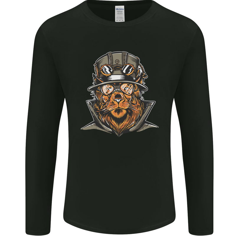 Steampunk Lion Mens Long Sleeve T-Shirt Black