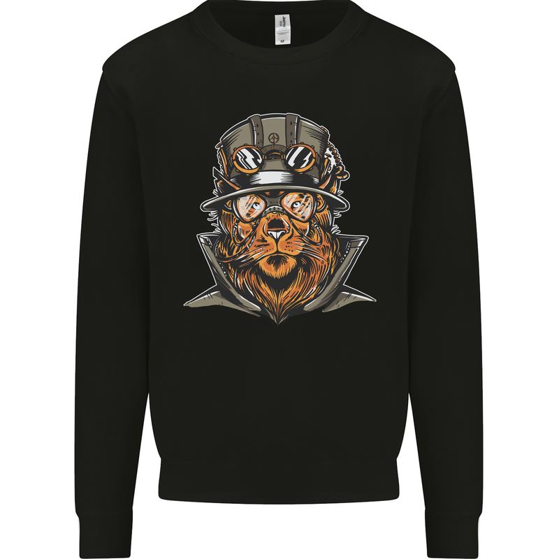Steampunk Lion Mens Sweatshirt Jumper Black