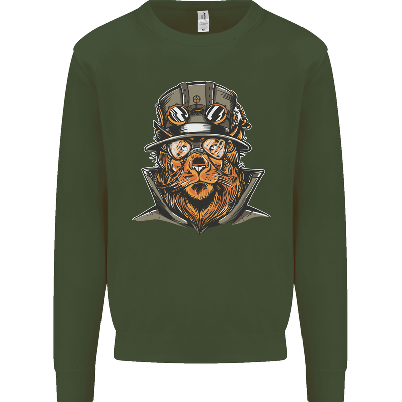 Steampunk Lion Mens Sweatshirt Jumper Forest Green