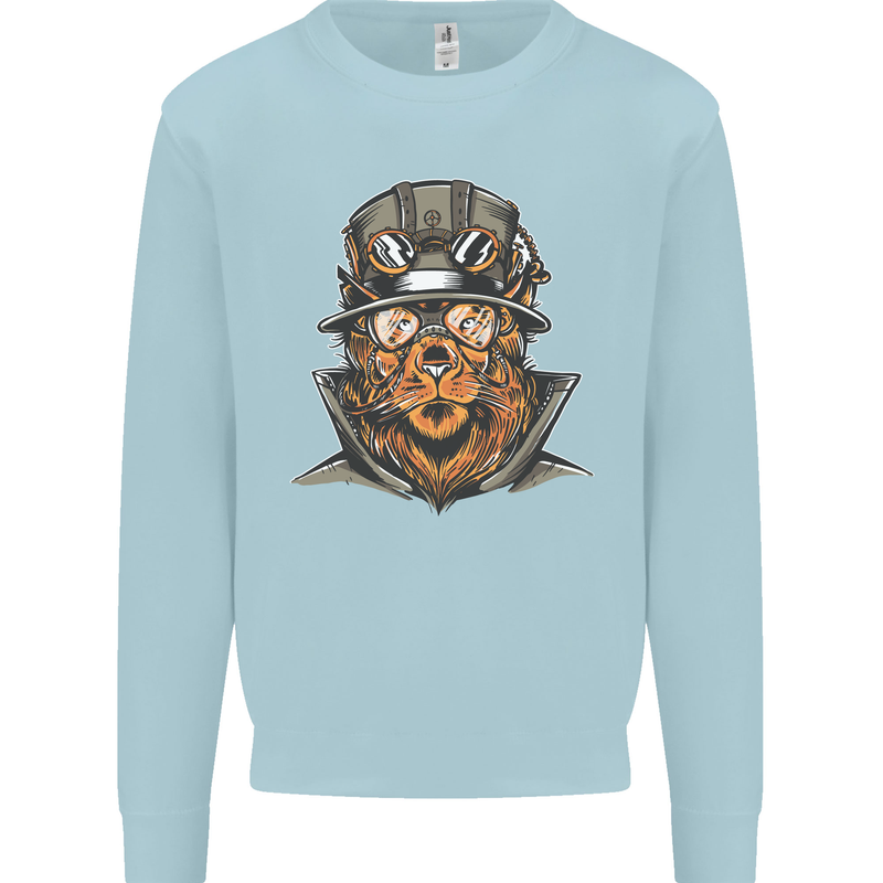 Steampunk Lion Mens Sweatshirt Jumper Light Blue