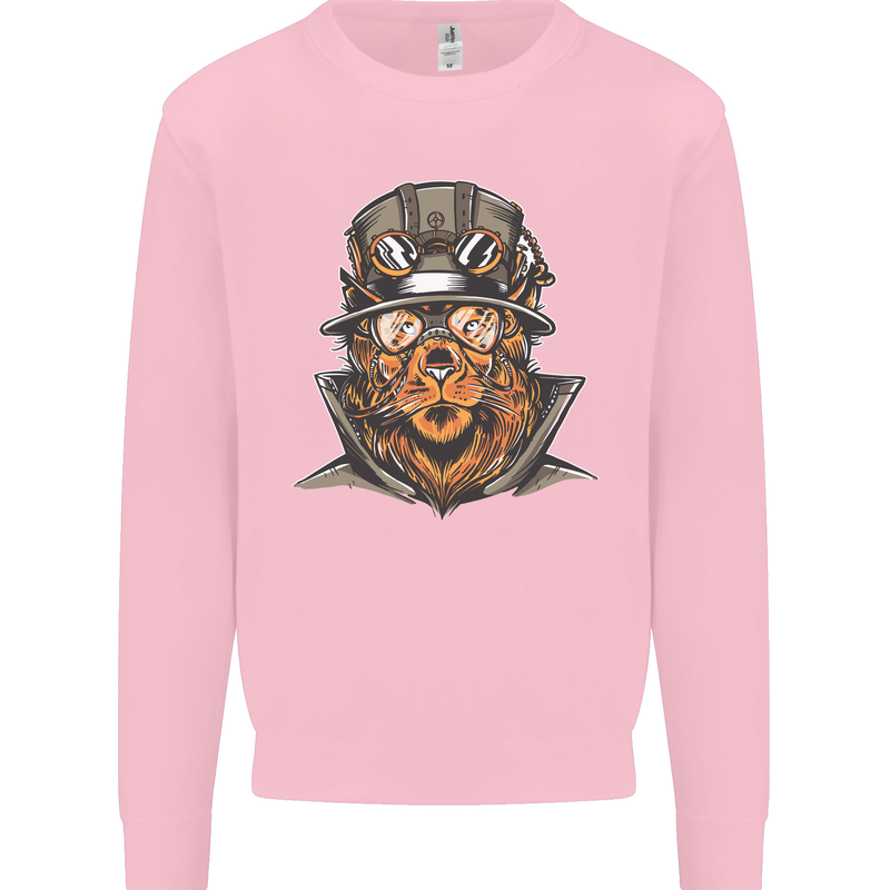 Steampunk Lion Mens Sweatshirt Jumper Light Pink