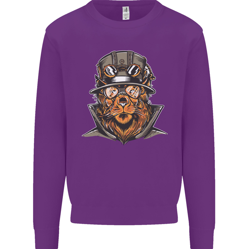 Steampunk Lion Mens Sweatshirt Jumper Purple