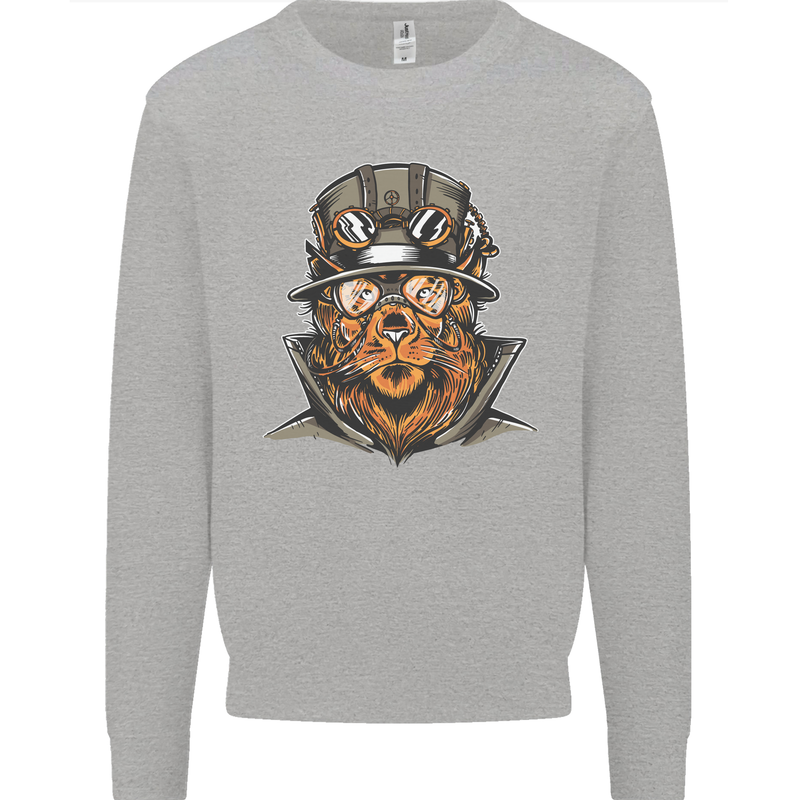 Steampunk Lion Mens Sweatshirt Jumper Sports Grey