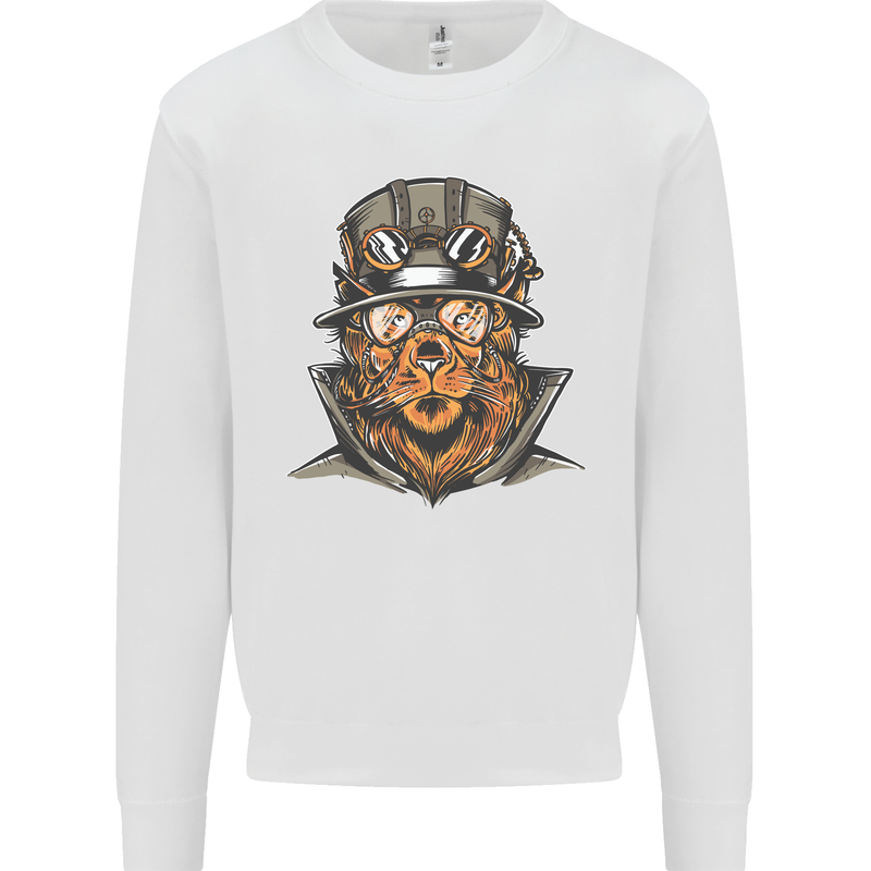 Steampunk Lion Mens Sweatshirt Jumper White