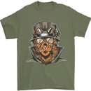 Steampunk Lion Mens T-Shirt Cotton Gildan Military Green